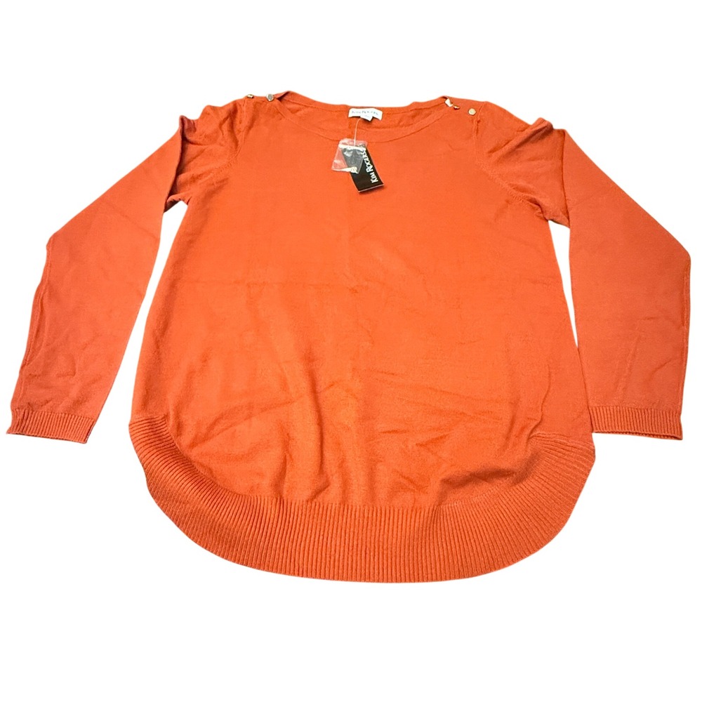 Kim Rogers Womens Burnt Orange Button Shoulder High-Low Hem Sweater Size Medium